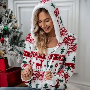 Festive Red and White Hooded Sweater